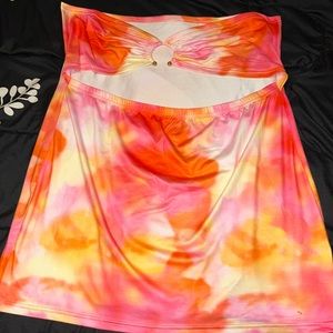 Short, pink and orange tie dye bandeau dress